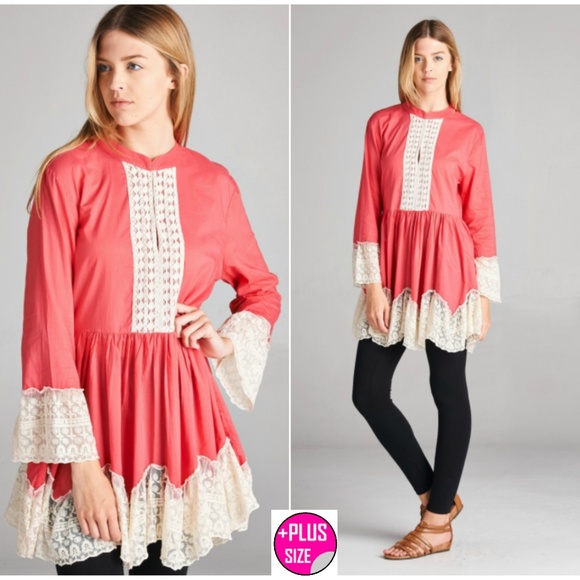 🎀 Plus size 🎀 Coral and Cream tunic 1X,  3X - Picture 1 of 7